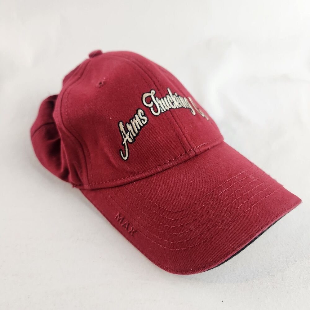 Arms Trucking Mens Red Adjustable Hat Baseball Cap Strapback Workwear Logo USA